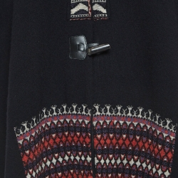 Pre Owned Etro Black Patterned Wool Fringe Detail Hooded Cardigan M