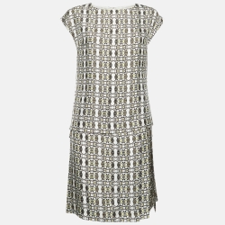 Grey Geometric Print Silk Pleated Mini Dress