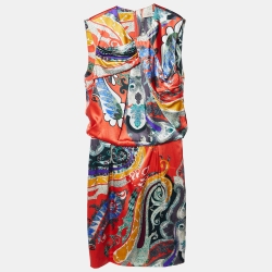 Multicolor Paisley Print Silk Satin Sleeveless Dress