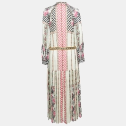 Pre Owned Etro Off White Printed Silk Flared Maxi Dress S
