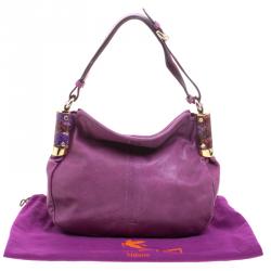 Pre Owned Etro Purple Leather Python Detail hobo