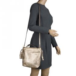 Pre Owned Etro Metallic Gold Paisley Embossed Leather Bucket Bag