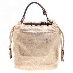 Pre Owned Etro Metallic Gold Paisley Embossed Leather Bucket Bag