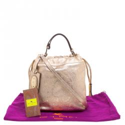 Pre Owned Etro Metallic Gold Paisley Embossed Leather Bucket Bag