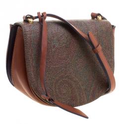 Pre Owned Etro Brown Paisley Printed Leather Crossbody Bag