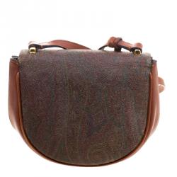 Pre Owned Etro Brown Paisley Printed Leather Crossbody Bag