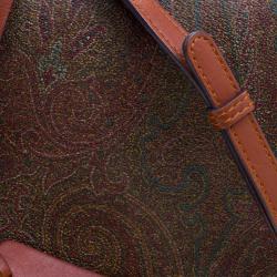 Pre Owned Etro Brown Paisley Printed Leather Crossbody Bag