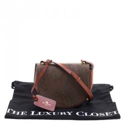 Pre Owned Etro Brown Paisley Printed Leather Crossbody Bag