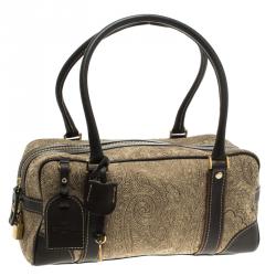 Pre Owned Etro Beige Paisley Printed Fabric Bowling Bag