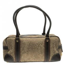Pre Owned Etro Beige Paisley Printed Fabric Bowling Bag