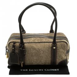 Pre Owned Etro Beige Paisley Printed Fabric Bowling Bag