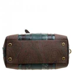 Pre Owned Etro Green Paisley Print and Python Embossed Leather Bowling Bag