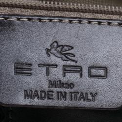 Pre Owned Etro Green Paisley Print and Python Embossed Leather Bowling Bag