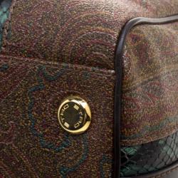 Pre Owned Etro Green Paisley Print and Python Embossed Leather Bowling Bag