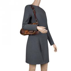 Pre Owned Etro Multicolor Paisley Print Coated Canvas Exotic Embossed Leather Shoulder Bag