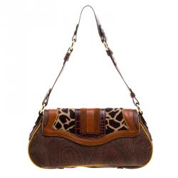 Pre Owned Etro Multicolor Paisley Print Coated Canvas Exotic Embossed Leather Shoulder Bag
