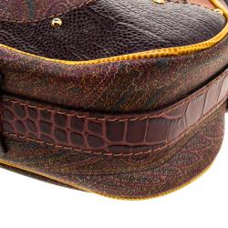 Pre Owned Etro Multicolor Paisley Print Coated Canvas Exotic Embossed Leather Shoulder Bag