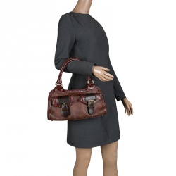 Pre Owned Etro Paisley Print Canvas and Leather Trim Satchel