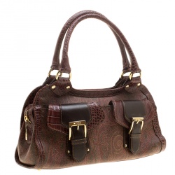 Pre Owned Etro Paisley Print Canvas and Leather Trim Satchel