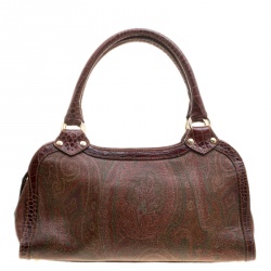 Pre Owned Etro Paisley Print Canvas and Leather Trim Satchel