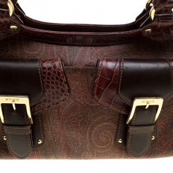 Pre Owned Etro Paisley Print Canvas and Leather Trim Satchel