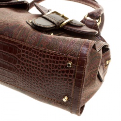 Pre Owned Etro Paisley Print Canvas and Leather Trim Satchel