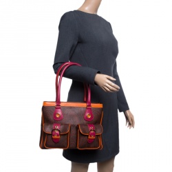 Pre Owned Etro Brown Multicolor Paisley Caoted Canvas Double Pocket Tote