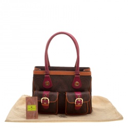 Pre Owned Etro Brown Multicolor Paisley Caoted Canvas Double Pocket Tote