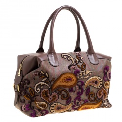 Pre Owned Etro Brown Paisley Printed Coated Canvas Embroidered Boston Bag