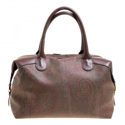 Pre Owned Etro Brown Paisley Printed Coated Canvas Embroidered Boston Bag