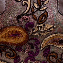 Pre Owned Etro Brown Paisley Printed Coated Canvas Embroidered Boston Bag