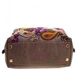 Pre Owned Etro Brown Paisley Printed Coated Canvas Embroidered Boston Bag