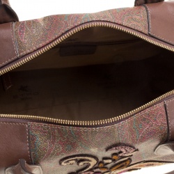 Pre Owned Etro Brown Paisley Printed Coated Canvas Embroidered Boston Bag