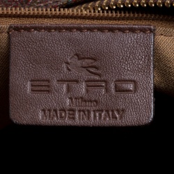 Pre Owned Etro Brown Paisley Printed Coated Canvas Embroidered Boston Bag