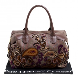 Pre Owned Etro Brown Paisley Printed Coated Canvas Embroidered Boston Bag