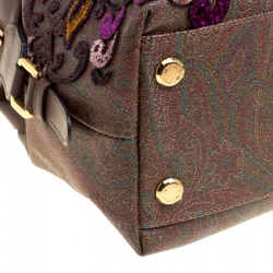 Pre Owned Etro Brown Paisley Printed Coated Canvas Embroidered Boston Bag
