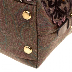 Pre Owned Etro Brown Paisley Printed Coated Canvas Embroidered Boston Bag