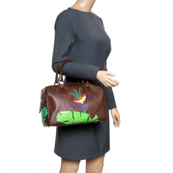 Pre Owned Etro Brown/Multicolor Paisley Printed Coated Canvas Embroidered Boston Bag
