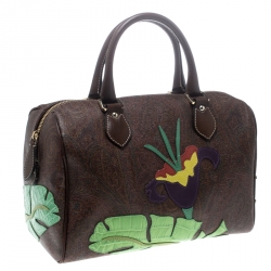 Pre Owned Etro Brown/Multicolor Paisley Printed Coated Canvas Embroidered Boston Bag