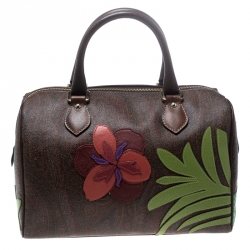 Pre Owned Etro Brown/Multicolor Paisley Printed Coated Canvas Embroidered Boston Bag