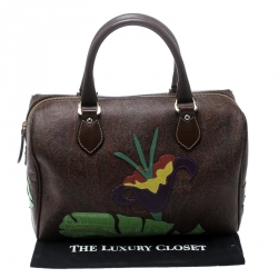 Pre Owned Etro Brown/Multicolor Paisley Printed Coated Canvas Embroidered Boston Bag
