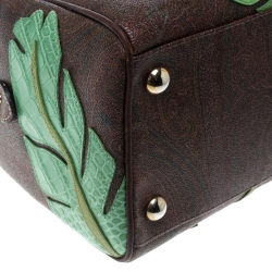 Pre Owned Etro Brown/Multicolor Paisley Printed Coated Canvas Embroidered Boston Bag