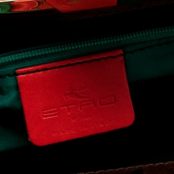 Etro Multicolor Fabric and Ostrich Embossed Leather Frame Satchel