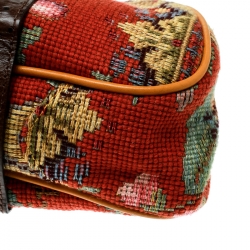 Etro Multicolor Fabric and Ostrich Embossed Leather Frame Satchel