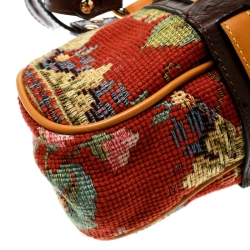 Etro Multicolor Fabric and Ostrich Embossed Leather Frame Satchel