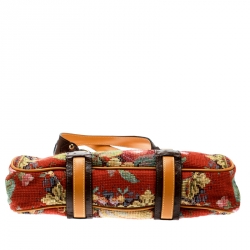 Etro Multicolor Fabric and Ostrich Embossed Leather Frame Satchel
