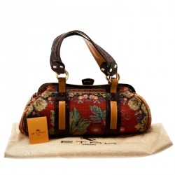 Etro Multicolor Fabric and Ostrich Embossed Leather Frame Satchel