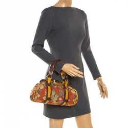 Etro Multicolor Fabric and Ostrich Embossed Leather Frame Satchel