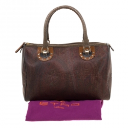 Pre Owned Etro Brown Paisley Printed Coated Canvas Boston Bag