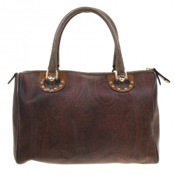 Pre Owned Etro Brown Paisley Printed Coated Canvas Boston Bag